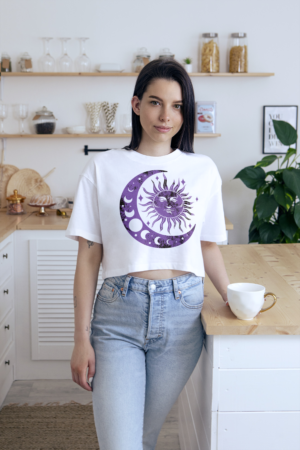 Meditation Yin Yang Sun Moon Distressed Purple T-shirt