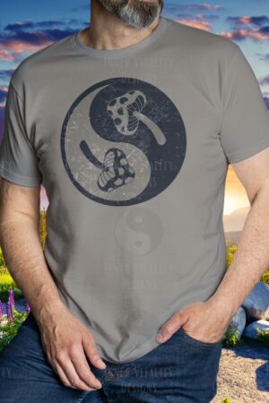 Yin Yang Mushrooms Retro Distressed T-Shirt for Sale Online