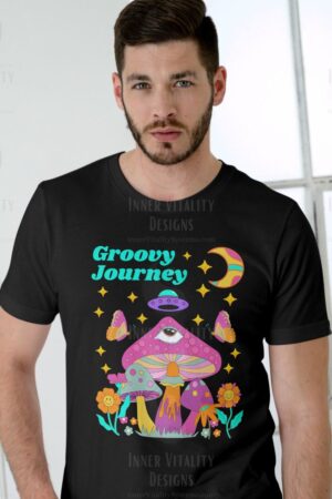 Groovy Journey Retro Mushrooms and Aliens for Hippies T-Shirt