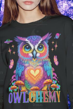 Owlchemy OWLCHEMY, Groovy Retro Owl Heart sweatshirt.